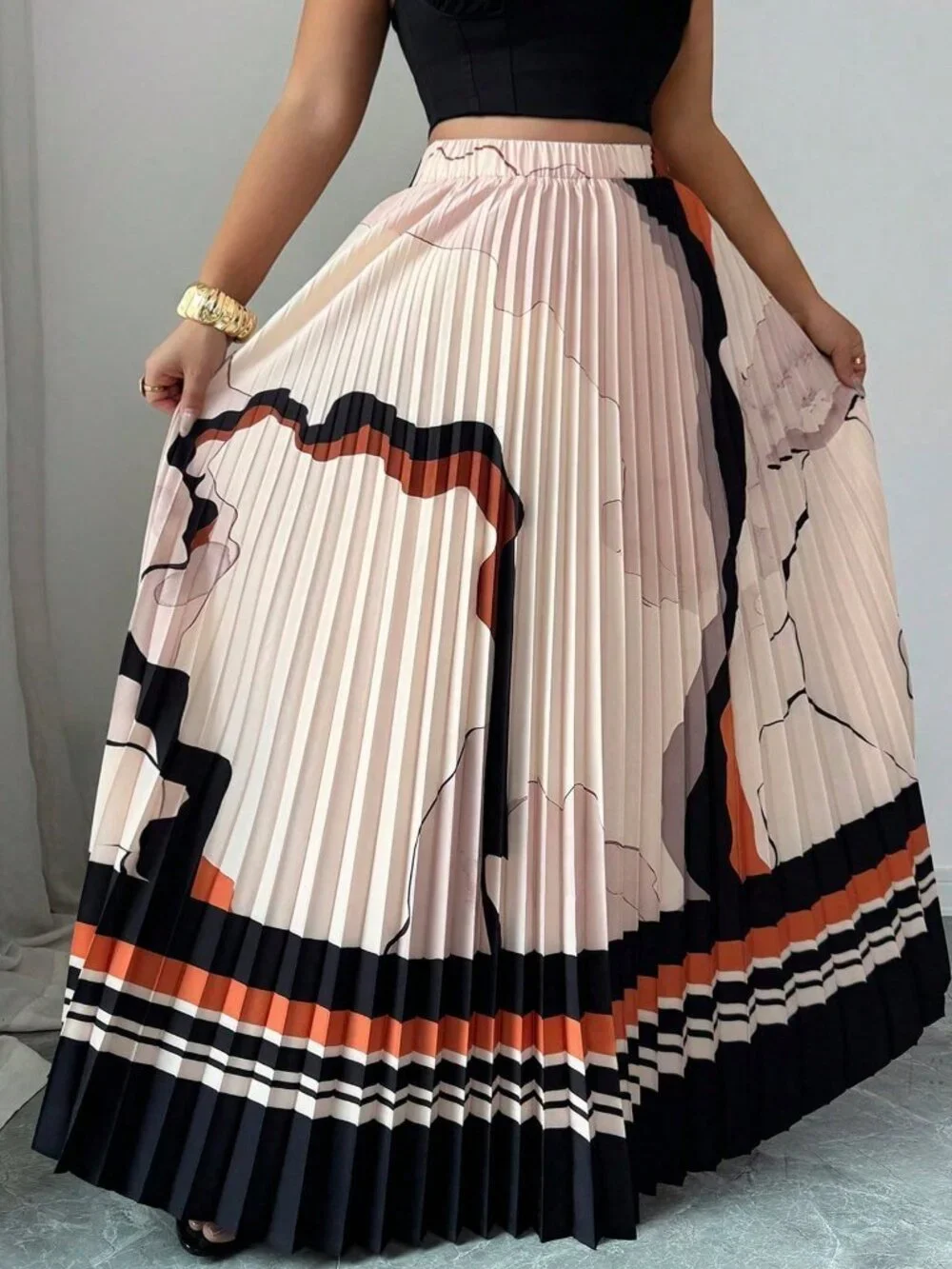 Multicolor Casual Women's Plus Size Marble Print Burnout A-Line Skirt